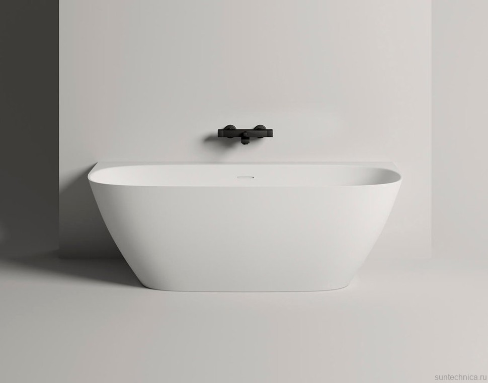 Ванна из искусственного камня Salini Sofia Wall 170x80 см, пристенная, матовая белая, овальная, со сливом-переливом, с донным клапаном, фурнитура белая