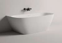 Ванна из искусственного камня Salini Sofia Wall 170x80 см, пристенная, матовая белая, овальная, со сливом-переливом, с донным клапаном, фурнитура белая