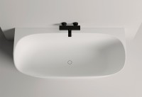 Ванна из искусственного камня Salini Sofia Wall 170x80 см, пристенная, матовая белая, овальная, со сливом-переливом, с донным клапаном, фурнитура белая