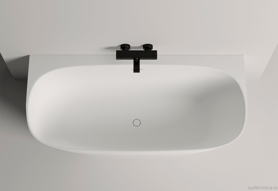 Ванна из искусственного камня Salini Sofia Wall 170x80 см, пристенная, матовая белая, овальная, со сливом-переливом, с донным клапаном, фурнитура белая