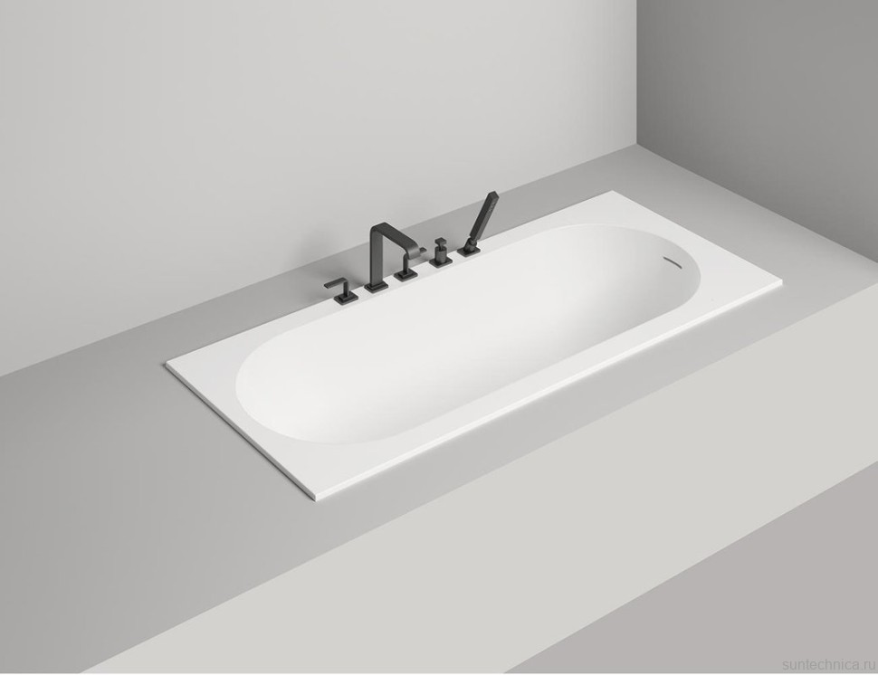 Ванна из искусственного камня Salini Ornella Kit S-Stone 170x75 см, встраиваемая, матовая белая, на ножках, со сливом-переливом, с донным клапаном