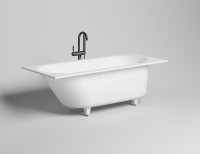 Ванна из искусственного камня Salini Ornella Kit S-Stone 170x75 см, встраиваемая, матовая белая, на ножках, со сливом-переливом, с донным клапаном