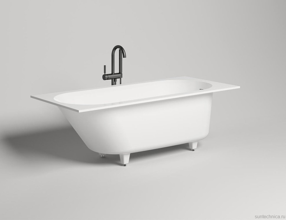 Ванна из искусственного камня Salini Ornella Kit S-Stone 170x75 см, встраиваемая, матовая белая, на ножках, со сливом-переливом, с донным клапаном