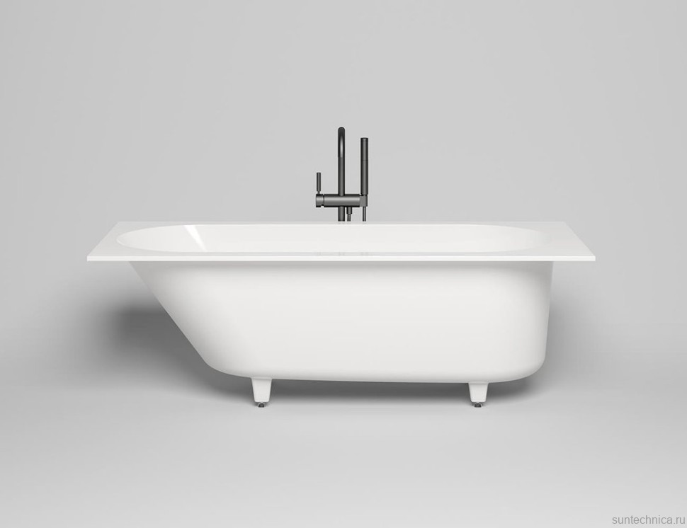 Ванна из искусственного камня Salini Ornella Kit S-Stone 170x75 см, встраиваемая, матовая белая, на ножках, со сливом-переливом, с донным клапаном