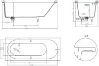 Ванна из искусственного камня Salini Ornella Kit S-Stone 170x75 см, встраиваемая, матовая белая, на ножках, со сливом-переливом, с донным клапаном
