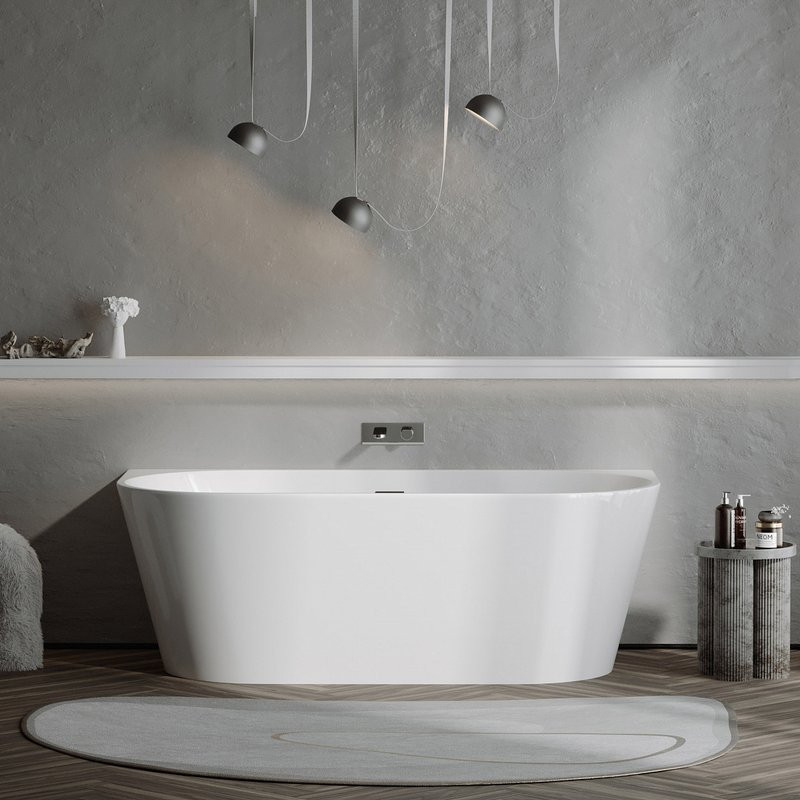 Акриловая ванна Sancos First FB10 170x80 см, пристенная, белая, овальная, с каркасом, со сливом-переливом