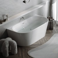 Акриловая ванна Sancos First FB10 170x80 см, пристенная, белая, овальная, с каркасом, со сливом-переливом