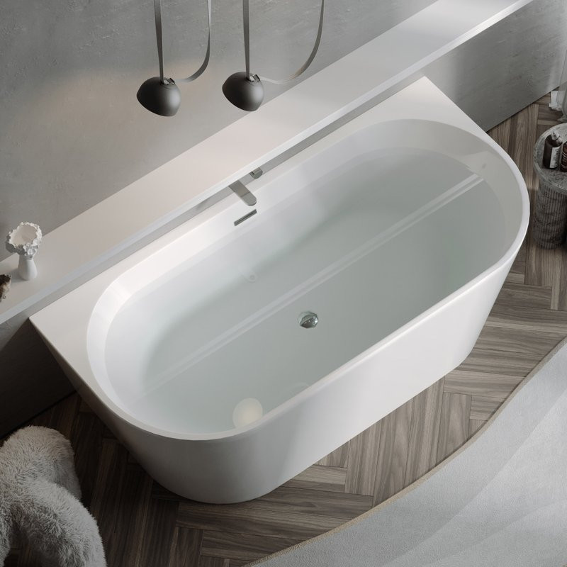 Акриловая ванна Sancos First FB10 170x80 см, пристенная, белая, овальная, с каркасом, со сливом-переливом