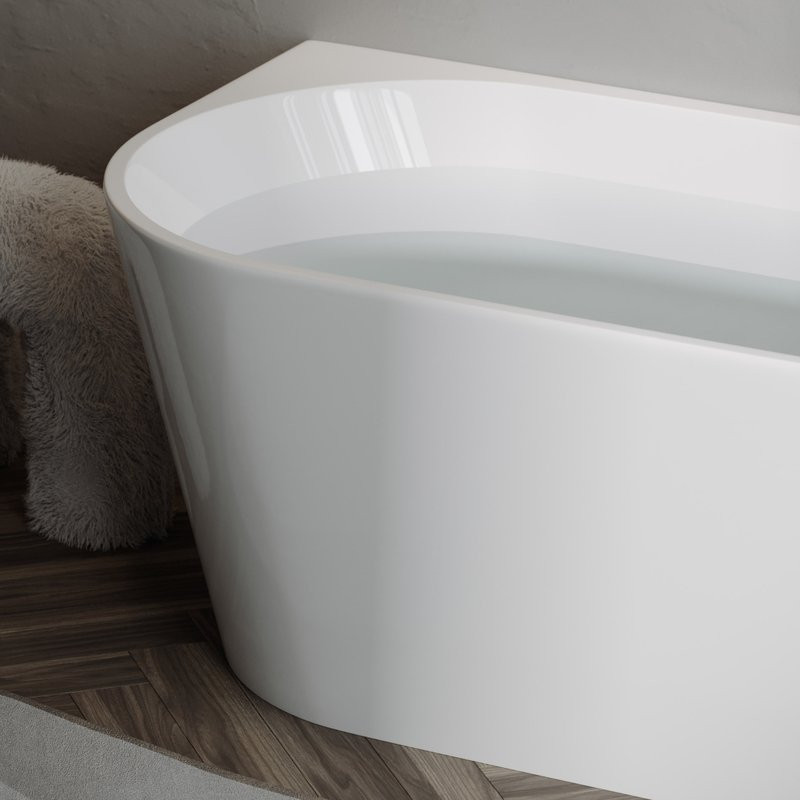 Акриловая ванна Sancos First FB10 170x80 см, пристенная, белая, овальная, с каркасом, со сливом-переливом