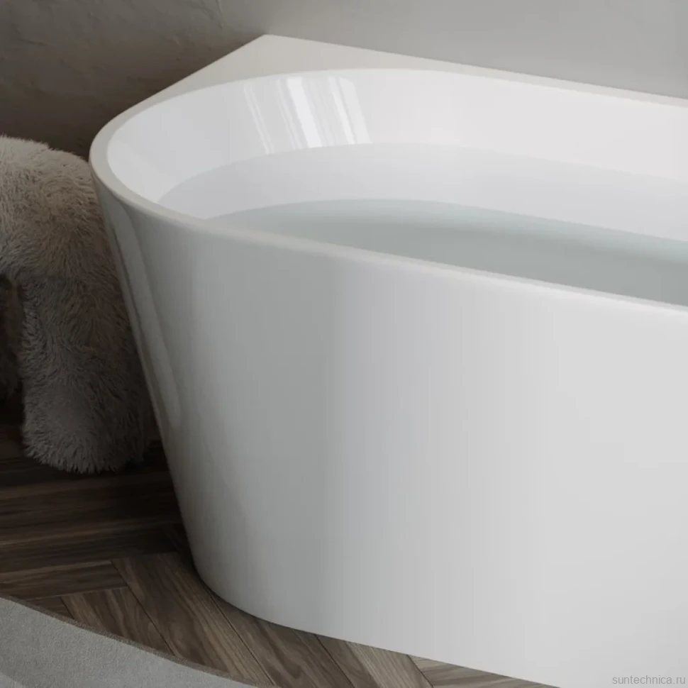 Акриловая ванна Sancos First FB10 170x80 см, пристенная, белая, овальная, с каркасом, со сливом-переливом