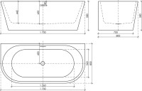 Акриловая ванна Sancos First FB10 170x80 см, пристенная, белая, овальная, с каркасом, со сливом-переливом