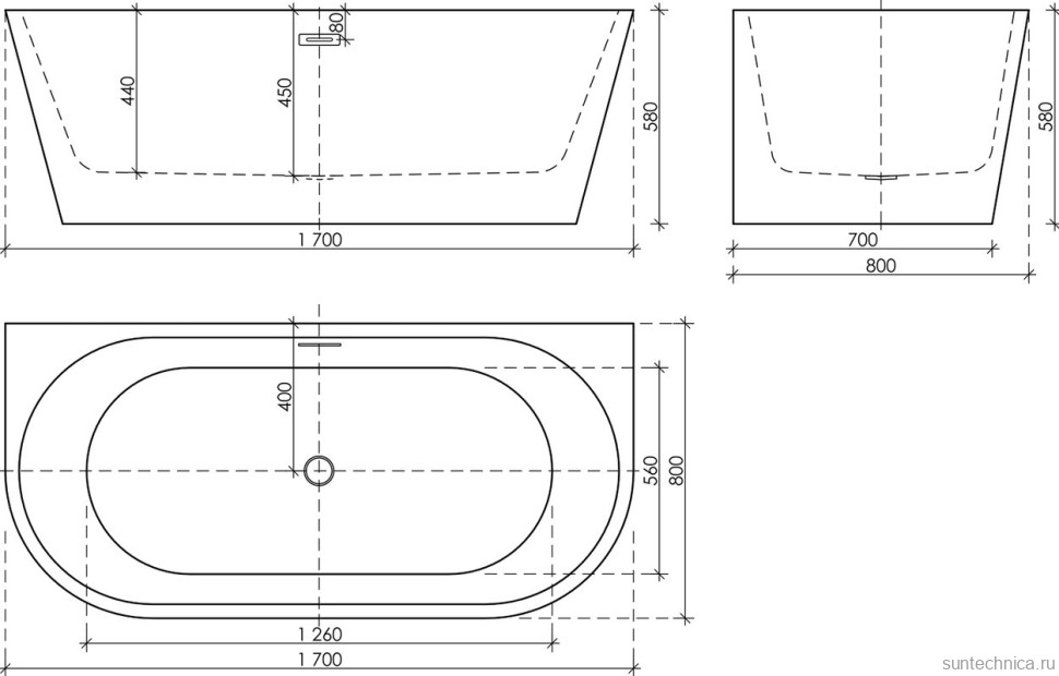 Акриловая ванна Sancos First FB10 170x80 см, пристенная, белая, овальная, с каркасом, со сливом-переливом