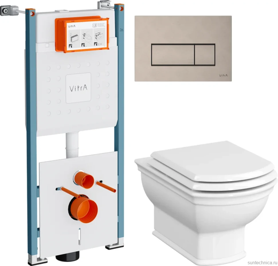 Комплект Унитаз подвесной VitrA Valarte + Крышка 124-003-009 с микролифтом + Инсталляция V-Fix Core 732-5800-01PV + Кнопка Root Square 740-2395 никель