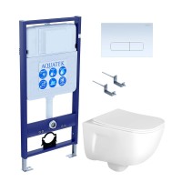 Комплект Унитаз подвесной AQUATEK Дива AQ2012-00 безободковый, с микролифтом + Инсталляция Standard INS-0000012 + Комплект креплений KKI-0000002 + Кнопка KDI-0000013 белая
