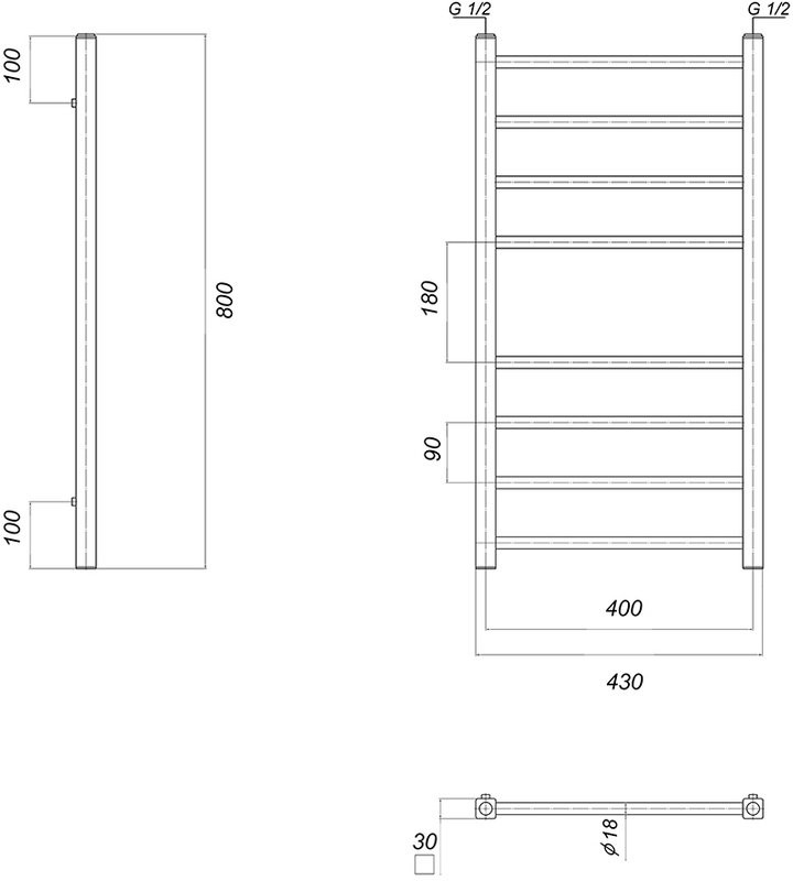 Полотенцесушитель водяной Domoterm Куба П8 40x80 хром