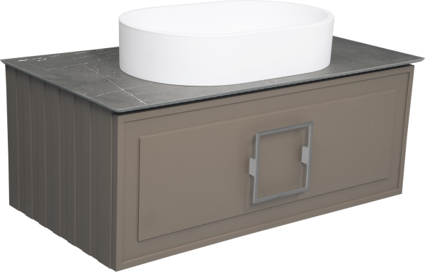 Тумба с раковиной La Fenice Cubo 90 подвесная, cappuccino, ручка хром, столешница черный мрамор, раковина белая матовая