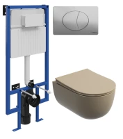 Комплект Унитаз подвесной Ceramicanova Modena Rimless CN6063MC капучино матовый + Инсталляция STWORKI + Кнопка 230823 хром матовый