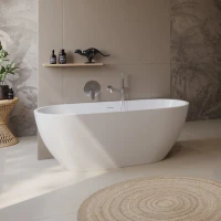 Акриловая ванна BelBagno Uno BB701 140x70 см, отдельностоящая, белая, овальная, на ножках, со сливом-переливом, с донным клапаном