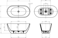 Акриловая ванна BelBagno Uno BB701 140x70 см, отдельностоящая, белая, овальная, на ножках, со сливом-переливом, с донным клапаном