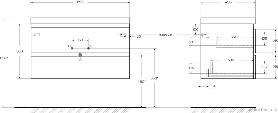 Тумба с раковиной Cezares Molveno 90 legno bianco
