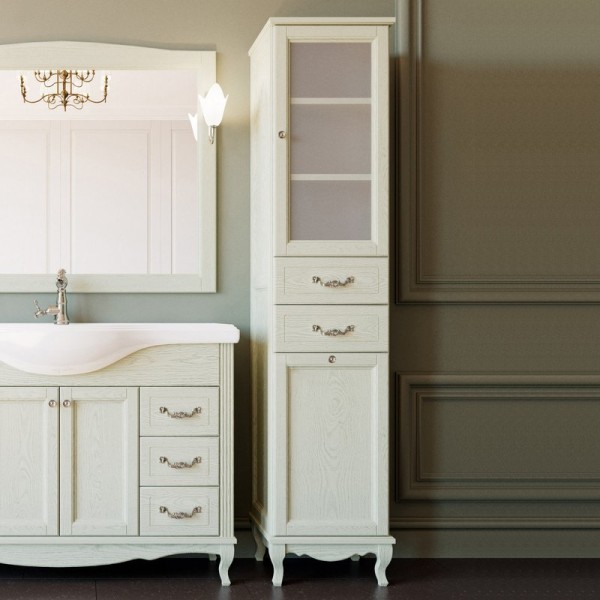 Шкаф пенал для ванной ValenHouse Эллина 40 R с бельевой корзиной, слоновая кость, фурнитура хром