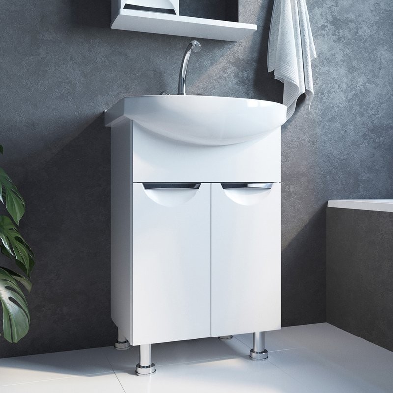 Тумба с раковиной Mixline Этьен 55 глянцевая белая, раковина Элеганс 55