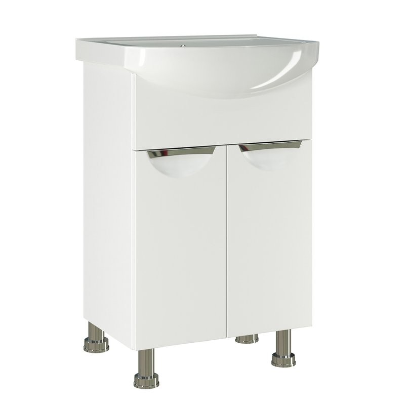 Тумба с раковиной Mixline Этьен 55 глянцевая белая, раковина Элеганс 55