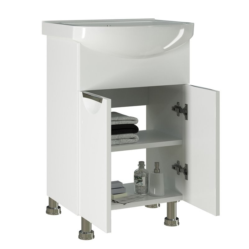 Тумба с раковиной Mixline Этьен 55 глянцевая белая, раковина Элеганс 55