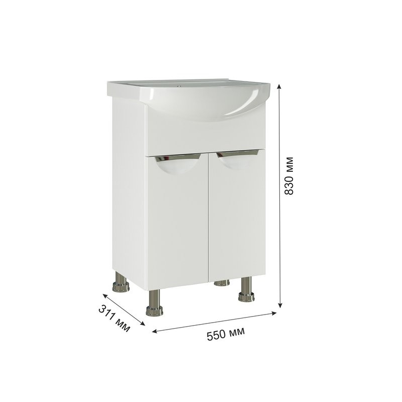 Тумба с раковиной Mixline Этьен 55 глянцевая белая, раковина Элеганс 55