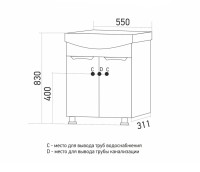 Тумба с раковиной Mixline Этьен 55 глянцевая белая, раковина Элеганс 55