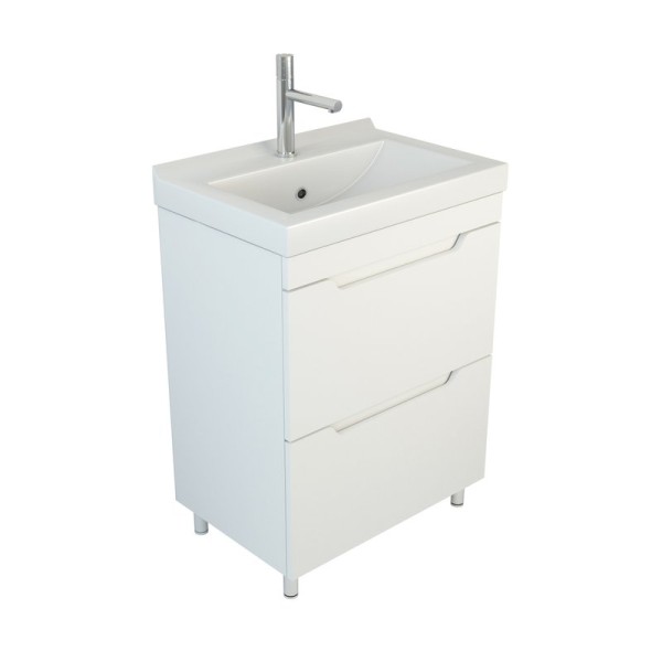 Тумба под раковину без столешницы Emmy Агата 55 глянцевая белая, раковина Визит 55