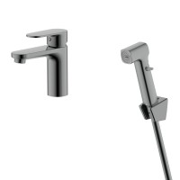 Смеситель для раковины AQUATEK Ника AQ1812BGM с гигиеническим душем, оружейная сталь