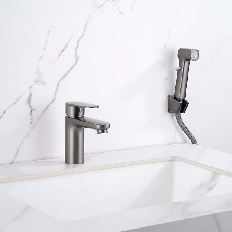 Смеситель для раковины AQUATEK Ника AQ1812BGM с гигиеническим душем, оружейная сталь