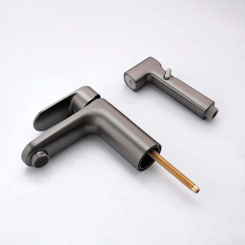 Смеситель для раковины AQUATEK Ника AQ1812BGM с гигиеническим душем, оружейная сталь