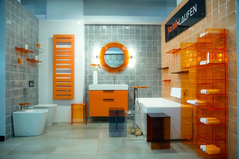 Зеркало круглое Laufen Kartell by Laufen 80 оранжевое, с подсветкой