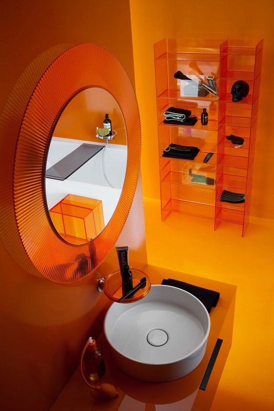 Зеркало круглое Laufen Kartell by Laufen 80 оранжевое, с подсветкой