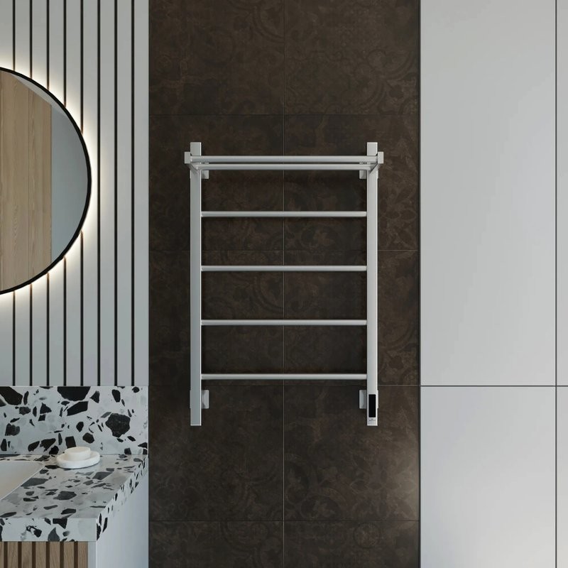 Полотенцесушитель электрический Grota App 530х800 NM EL 80x55 см, подключение справа, слева, скрытое подключение справа, матовый хром, лесенка, с полкой