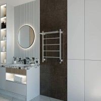 Полотенцесушитель электрический Grota App 530х800 NM EL 80x55 см, подключение справа, слева, скрытое подключение справа, матовый хром, лесенка, с полкой