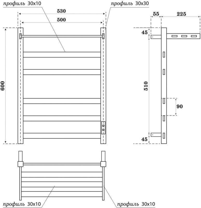 Полотенцесушитель электрический Point Меркурий PN83856PB 50х60 с полкой, черный