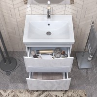 Тумба с раковиной Vigo Glem 60 напольная, 2 ящика, глянцевая белая