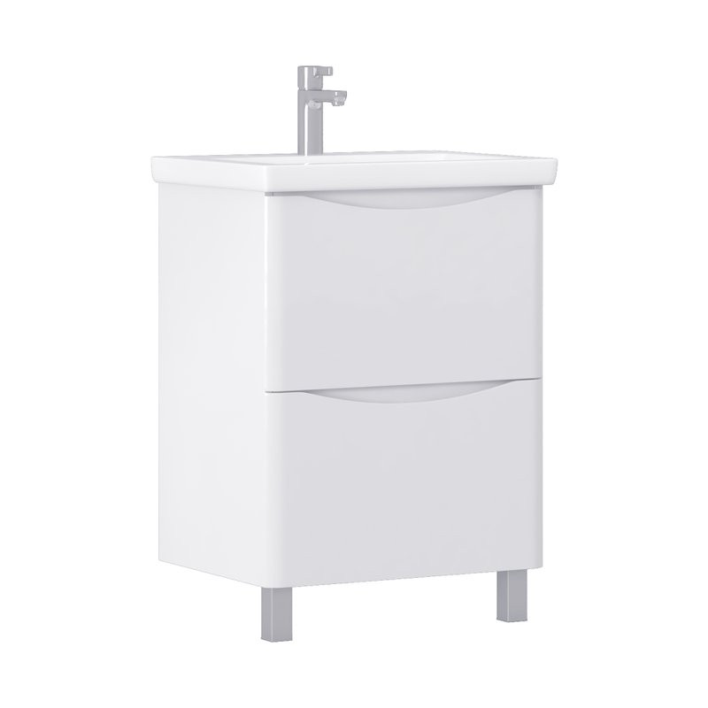 Тумба с раковиной Vigo Glem 60 напольная, 2 ящика, глянцевая белая