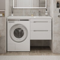 Тумба с раковиной SanStar Толедо 110 R подвесная, под стиральную машину, глянцевая белая, раковина Даллас 110