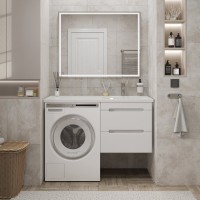 Тумба с раковиной SanStar Толедо 110 R подвесная, под стиральную машину, глянцевая белая, раковина Даллас 110