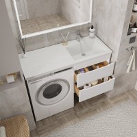 Тумба с раковиной SanStar Толедо 110 R подвесная, под стиральную машину, глянцевая белая, раковина Даллас 110