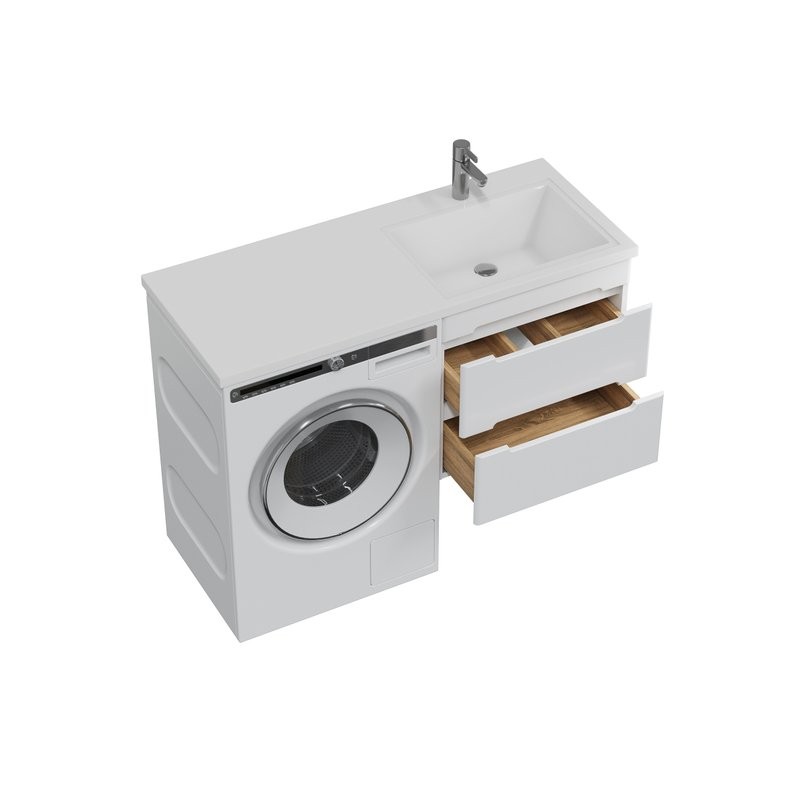 Тумба с раковиной SanStar Толедо 110 R подвесная, под стиральную машину, глянцевая белая, раковина Даллас 110