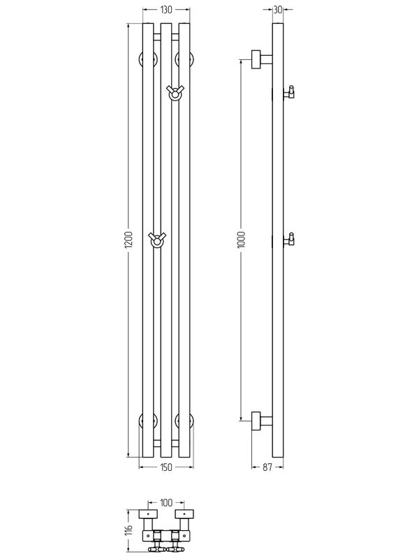 Полотенцесушитель водяной Сунержа Вердикт Pro 051-0459-1210 120x15 см, состаренная латунь, I-образный