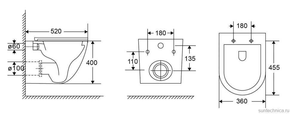 Унитаз безободковый подвесной c полностью литой чашей и сиденьем микролифт, технология смыва Tornado