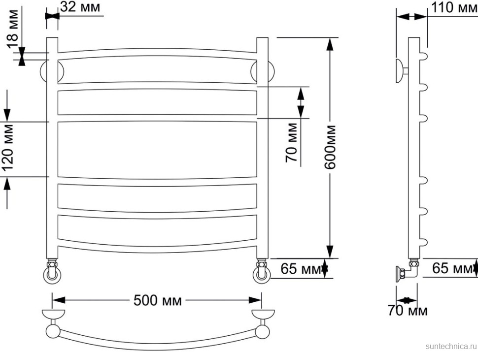Полотенцесушитель водяной Secado Милан 3 65x55 см, бронза, лесенка, латунь