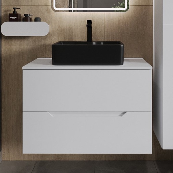 Тумба с раковиной Orange Line 80 подвесная, 2 ящика, матовая белая с раковиной B01-475mb