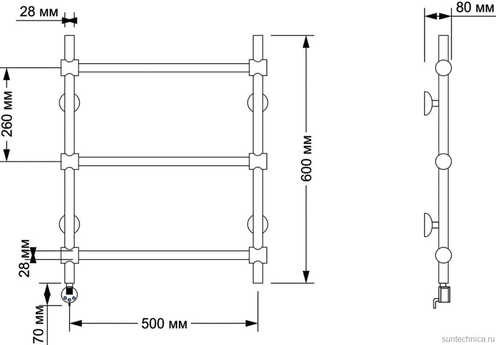 Полотенцесушитель электрический Secado Флоренция 2 65x55 см, подключение слева, бронза, лесенка, латунь